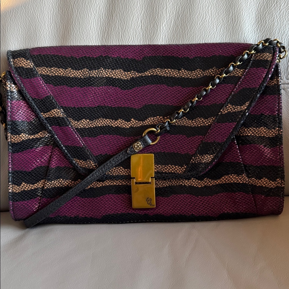 Elliott Lucca Black and Purple Leather Cross Bag